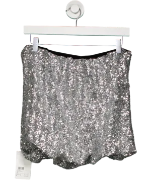 Attico Metallic Silver Bubble Hem Mini Skirt UK 6