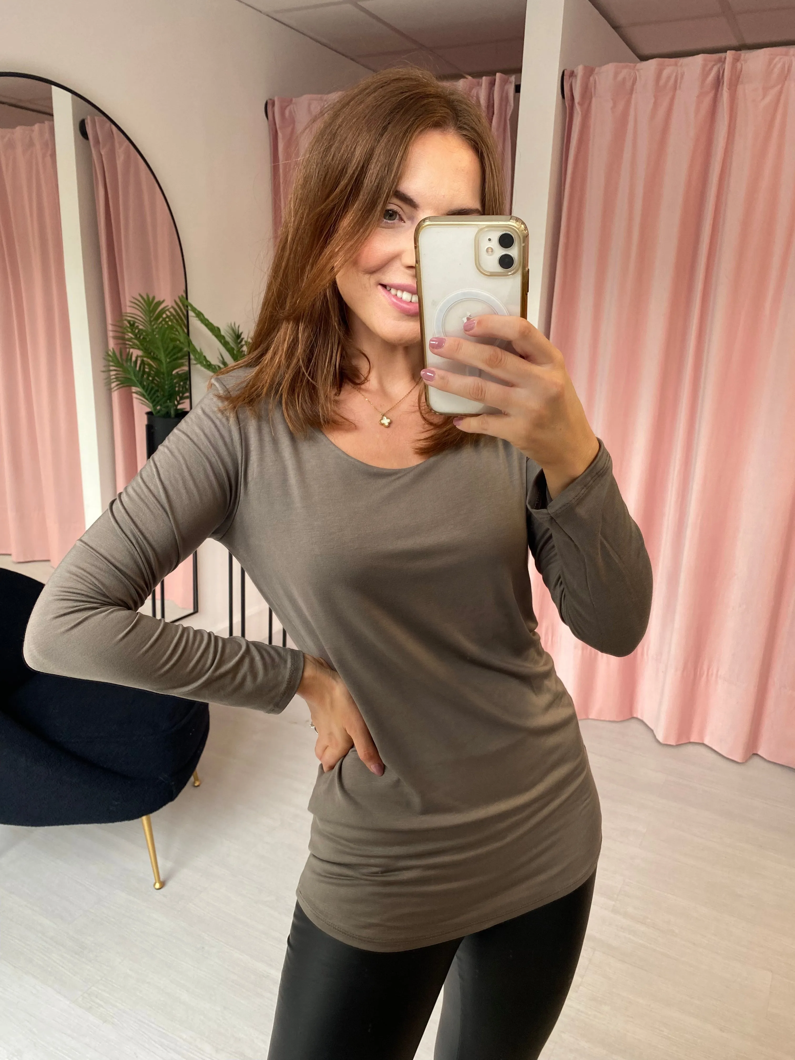 Basic Long Sleeve T-shirt - Taupe