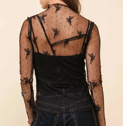Black  Lace Sheer Mesh T Shirt