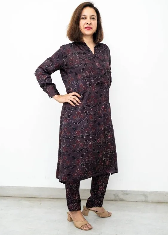 Brown Flower Modal Silk Tunic