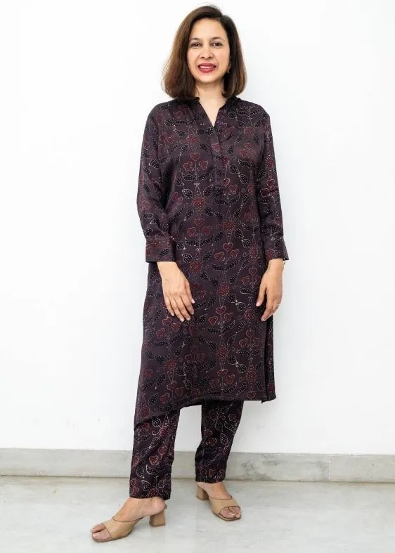 Brown Flower Modal Silk Tunic