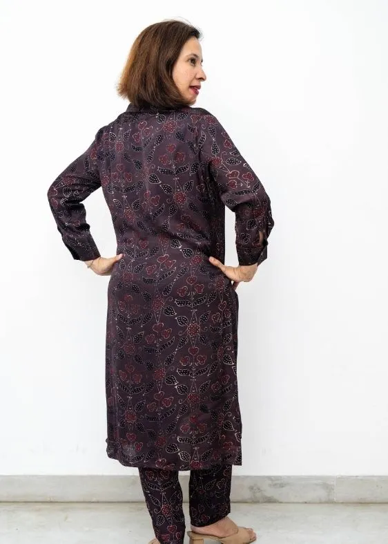 Brown Flower Modal Silk Tunic