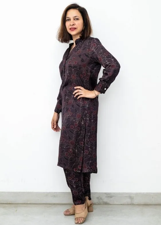 Brown Flower Modal Silk Tunic