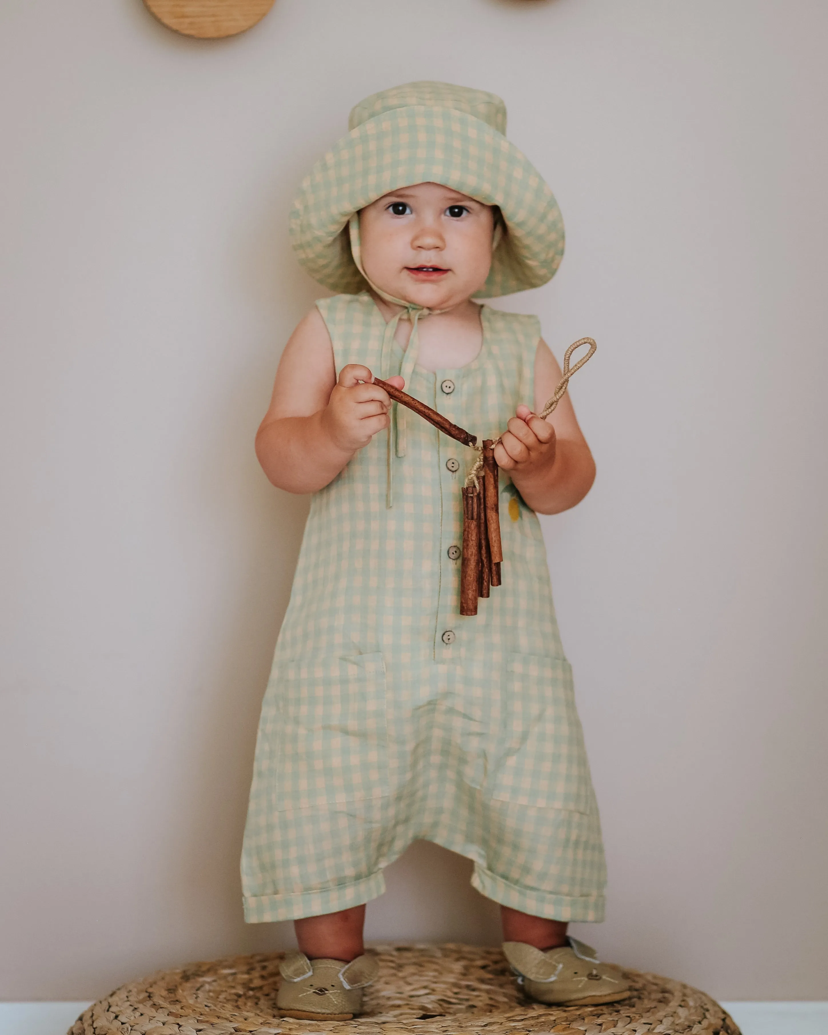 Clay Linen Short Legs Tank Jumpsuit | Bumblebee Embroidery