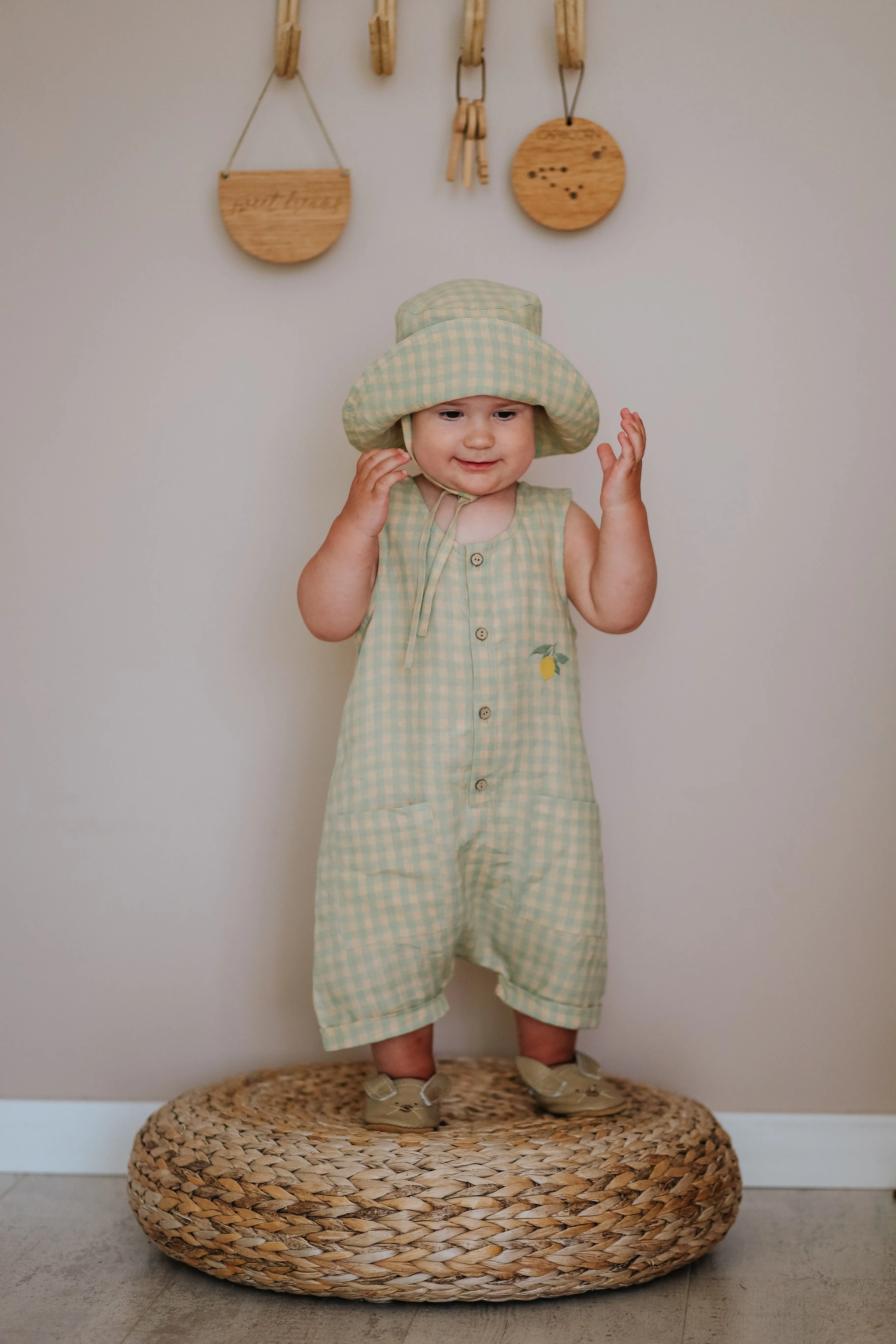 Clay Linen Short Legs Tank Jumpsuit | Bumblebee Embroidery