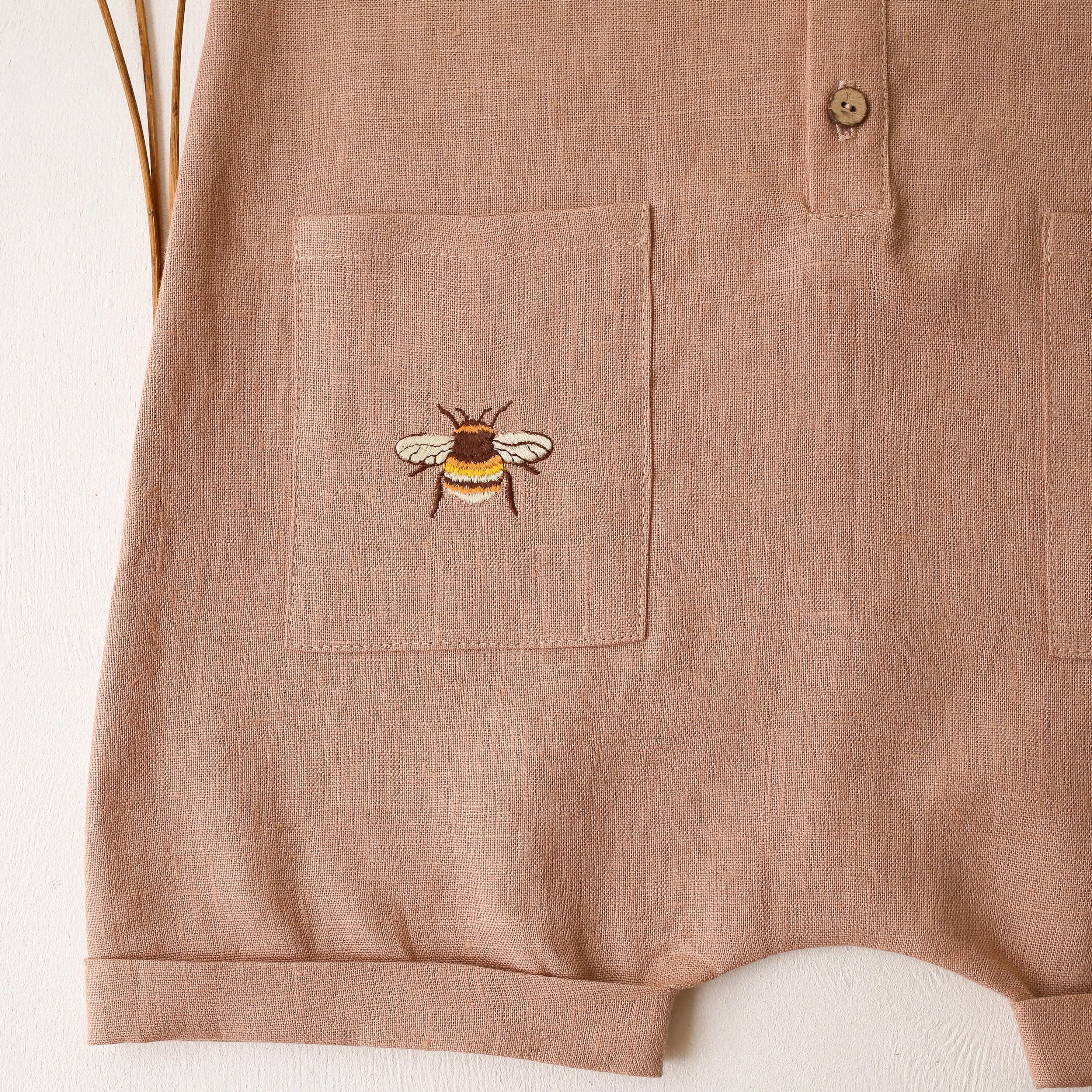 Clay Linen Short Legs Tank Jumpsuit | Bumblebee Embroidery