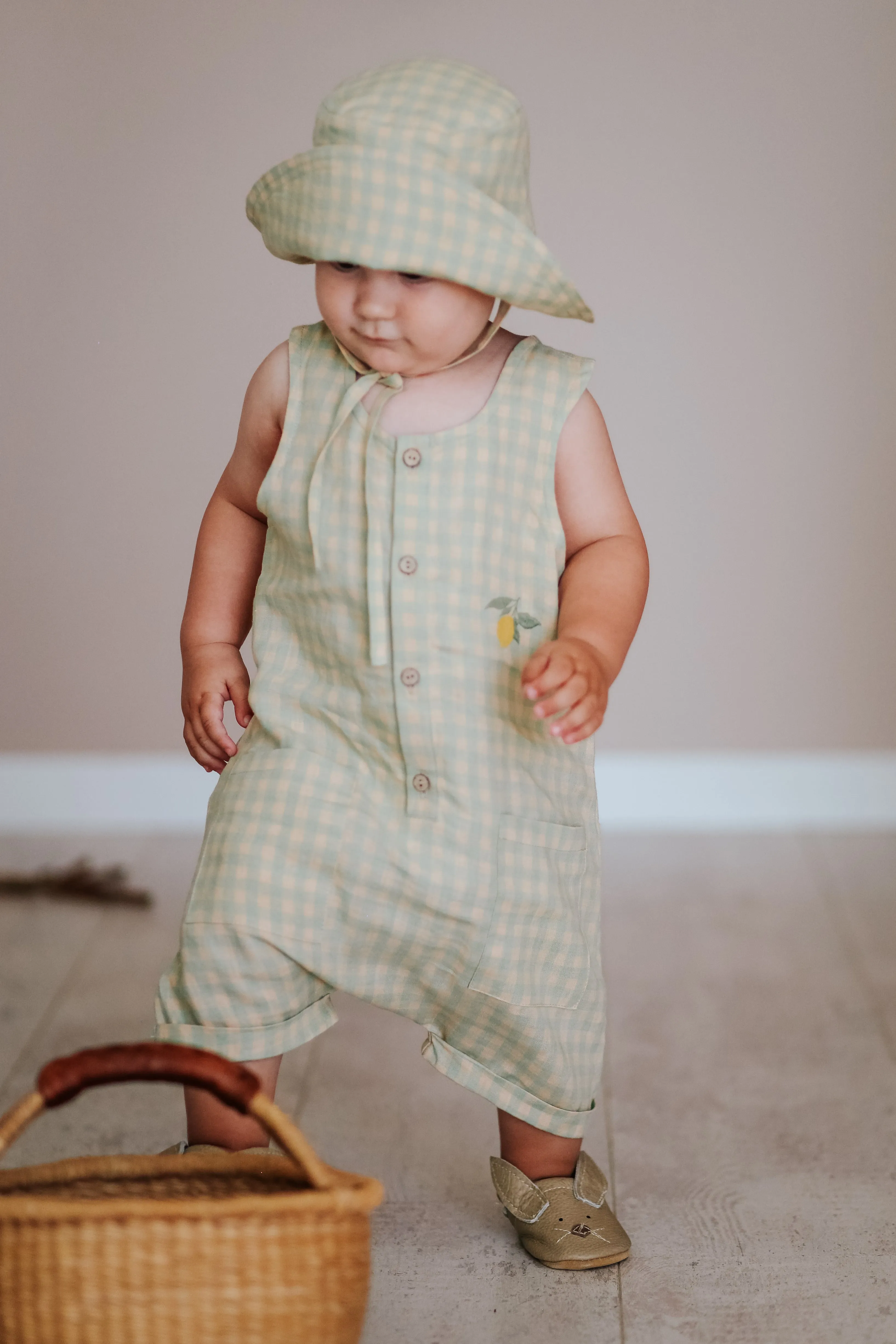 Clay Linen Short Legs Tank Jumpsuit | Bumblebee Embroidery