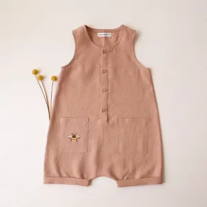 Clay Linen Short Legs Tank Jumpsuit | Bumblebee Embroidery
