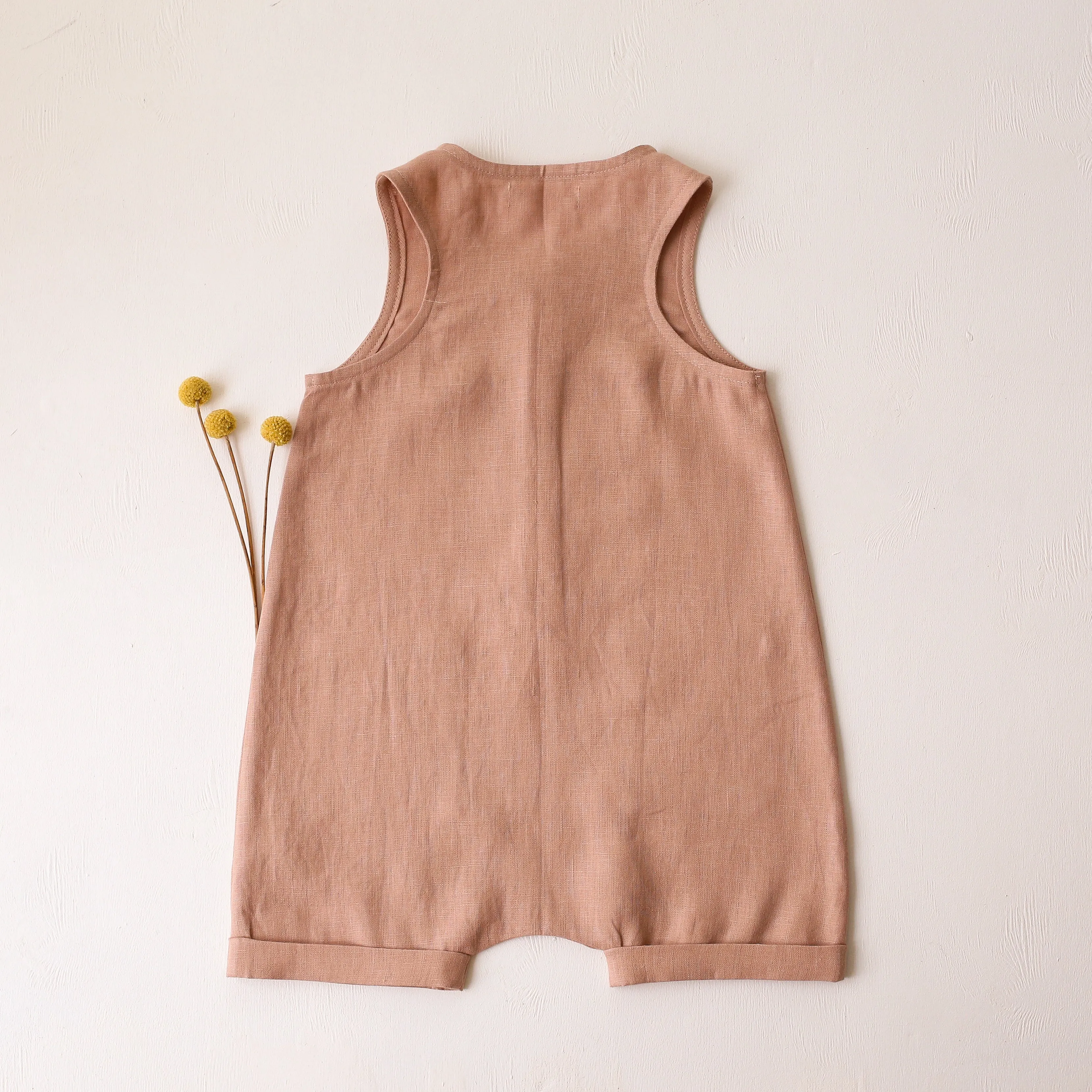 Clay Linen Short Legs Tank Jumpsuit | Bumblebee Embroidery
