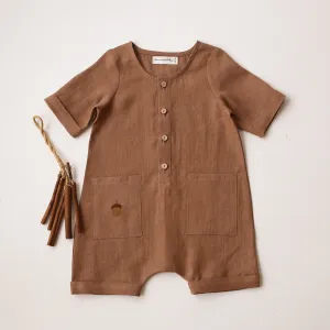 Cocoa Brown Linen Short Jumpsuit | Acorn Embroidery