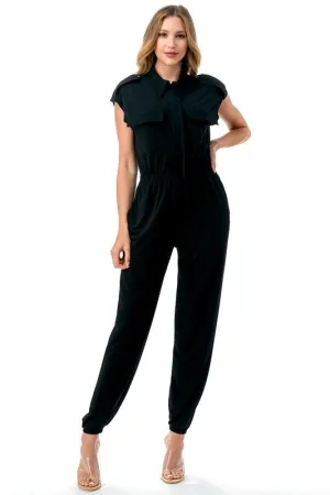 Collared Cargo Jogger Jumpsuit