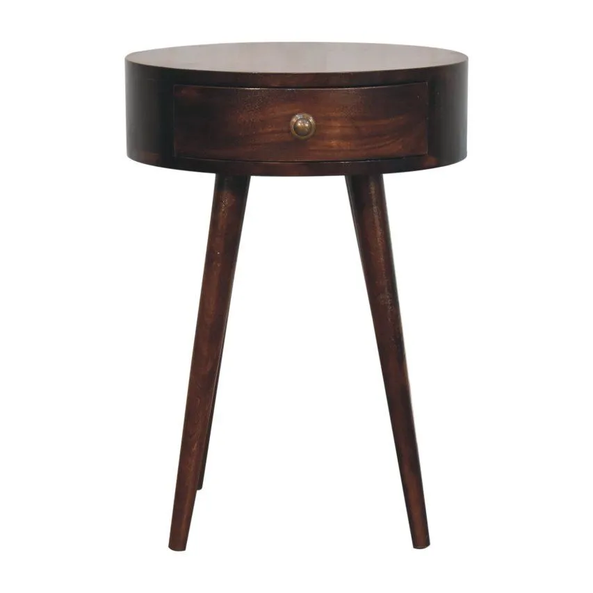 Couch.com Nordic Circular Shaped Bedside Table Walnut, with Storage, Wood Construction, Dark Brown Finish by Couch.com