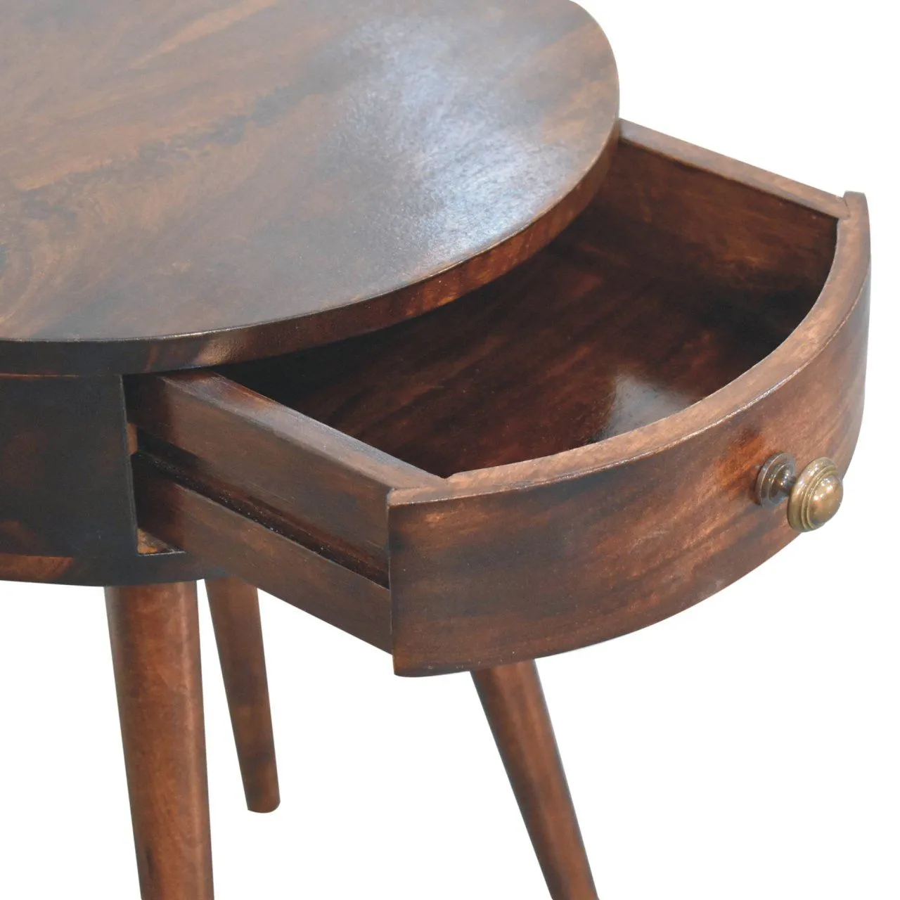 Couch.com Nordic Circular Shaped Bedside Table Walnut, with Storage, Wood Construction, Dark Brown Finish by Couch.com
