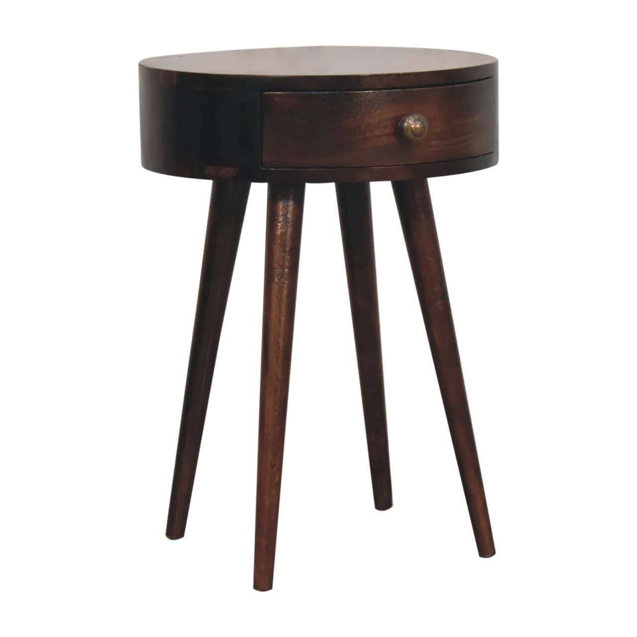 Couch.com Nordic Circular Shaped Bedside Table Walnut, with Storage, Wood Construction, Dark Brown Finish by Couch.com