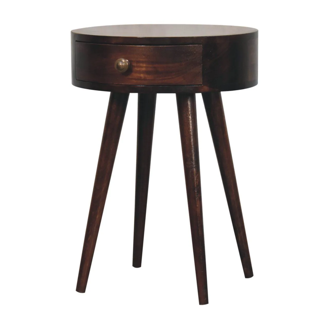 Couch.com Nordic Circular Shaped Bedside Table Walnut, with Storage, Wood Construction, Dark Brown Finish by Couch.com