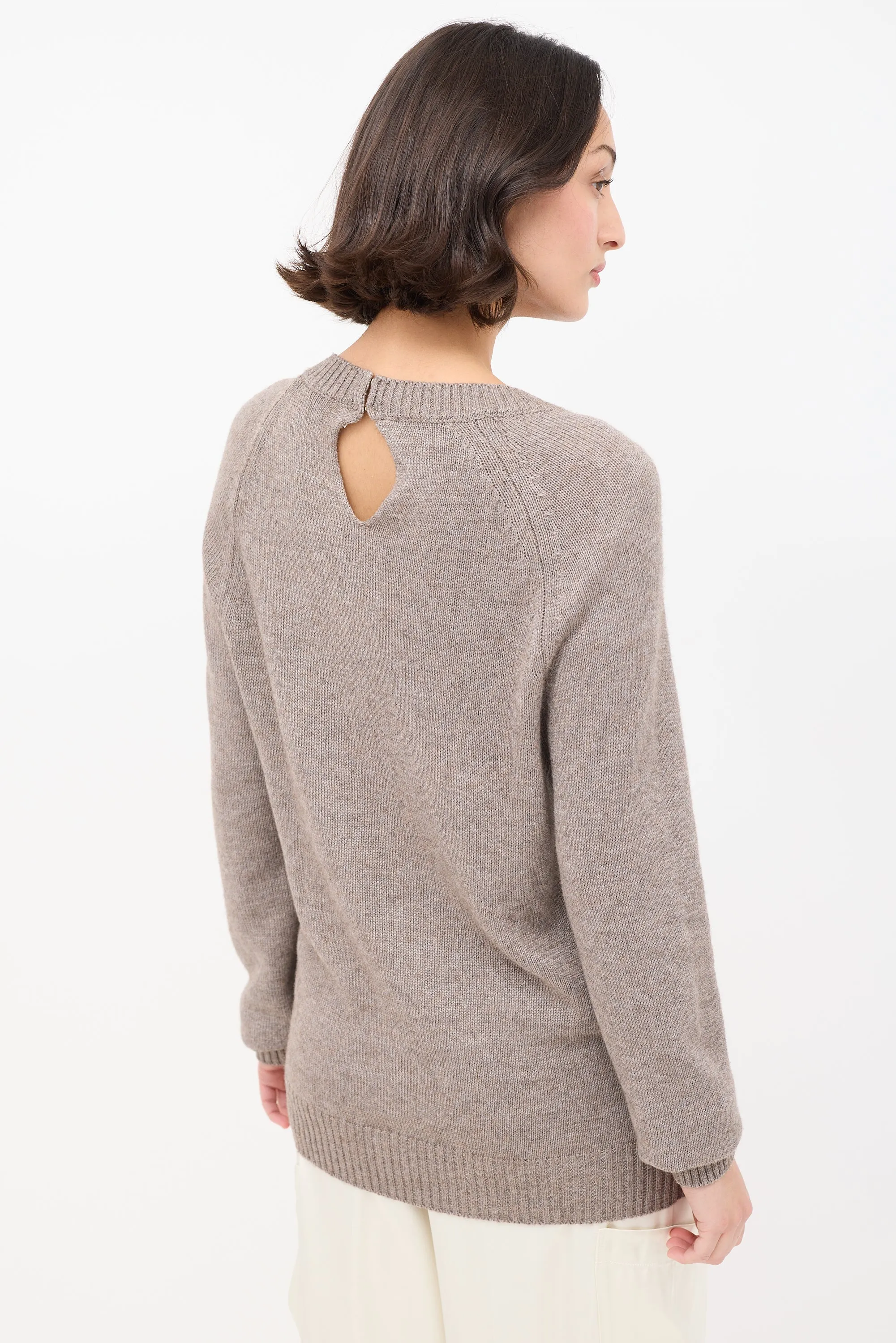 FW 2018 Brown Wool Brooch Cutout Sweater