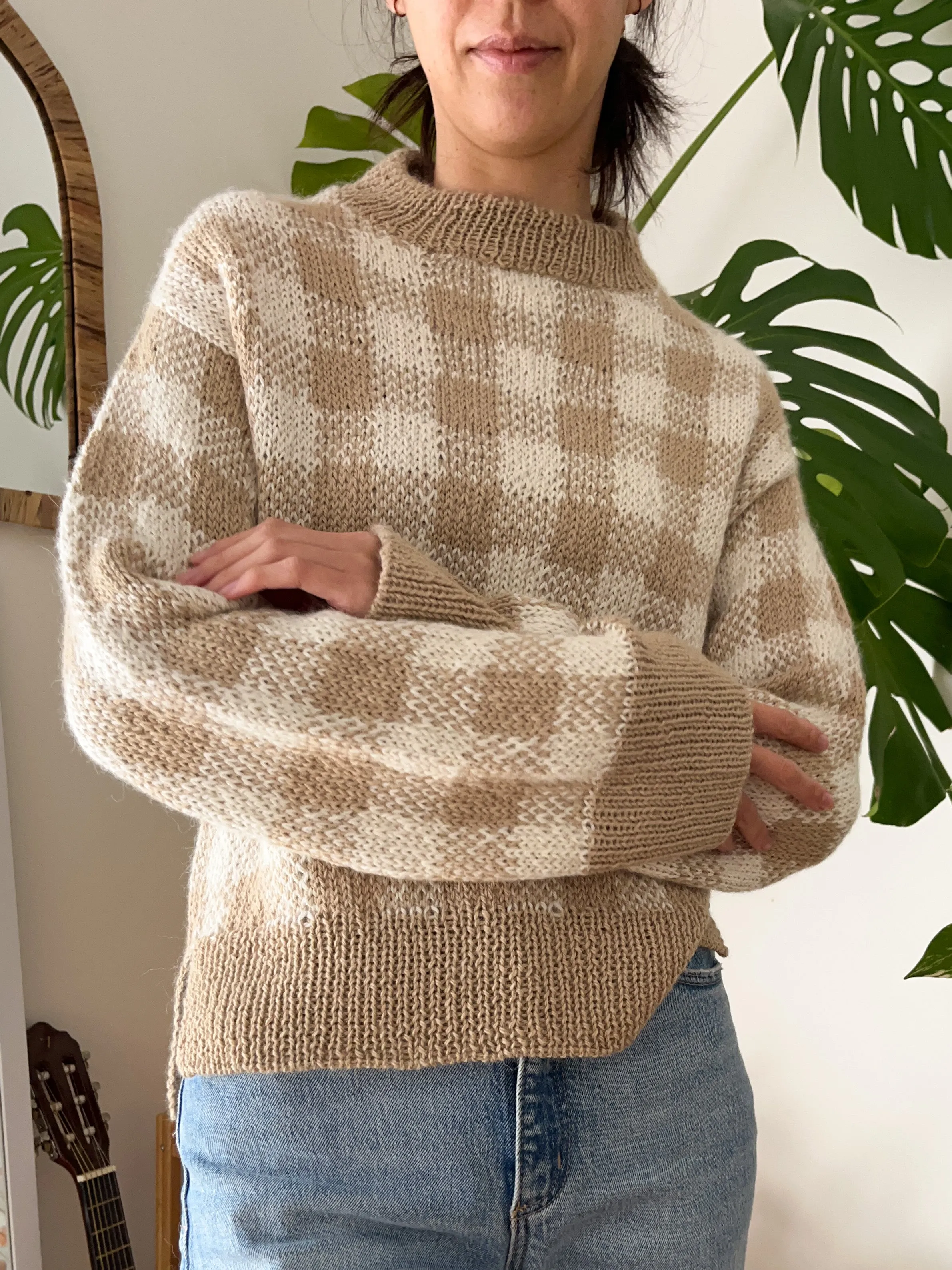 Gingham Jumper Sweater Knitting Pattern