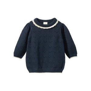 Nature Baby Long Sleeve Maeve Tee - Navy Pointelle