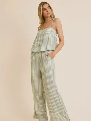 NB Ruffle Hem Wide Leg Stripe Jumpsuit