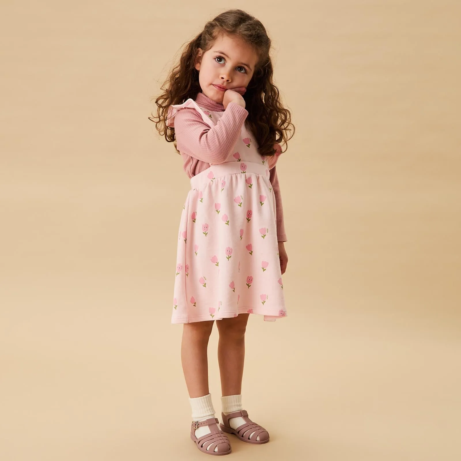Tiny Tulips Pinafore Dress & Rollneck Bodysuit Outfit