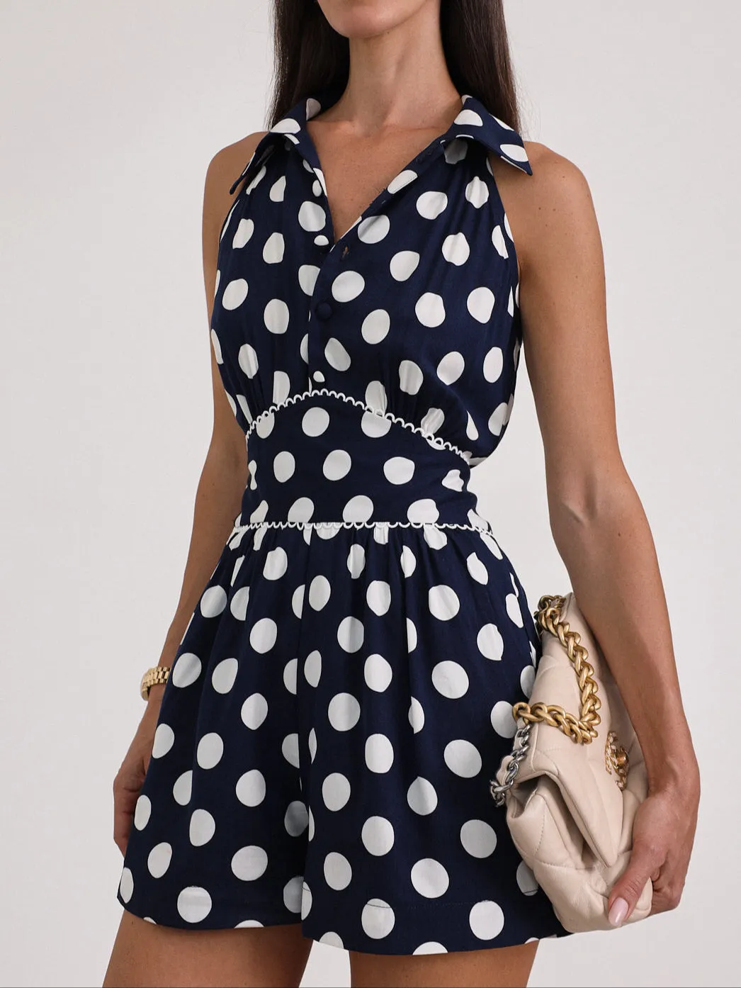 Vina Polka Iconic Playsuit | Navy Polka