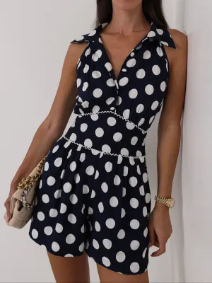 Vina Polka Iconic Playsuit | Navy Polka