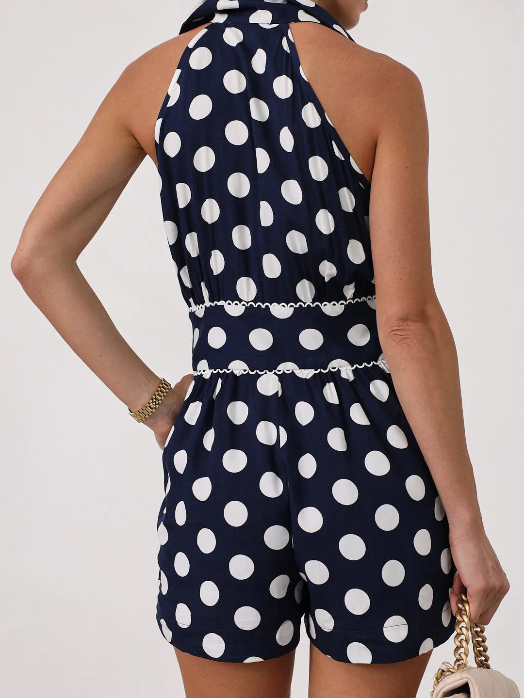 Vina Polka Iconic Playsuit | Navy Polka