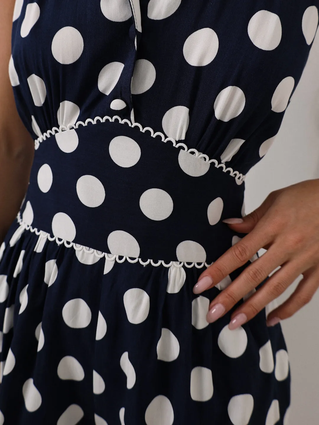 Vina Polka Iconic Playsuit | Navy Polka