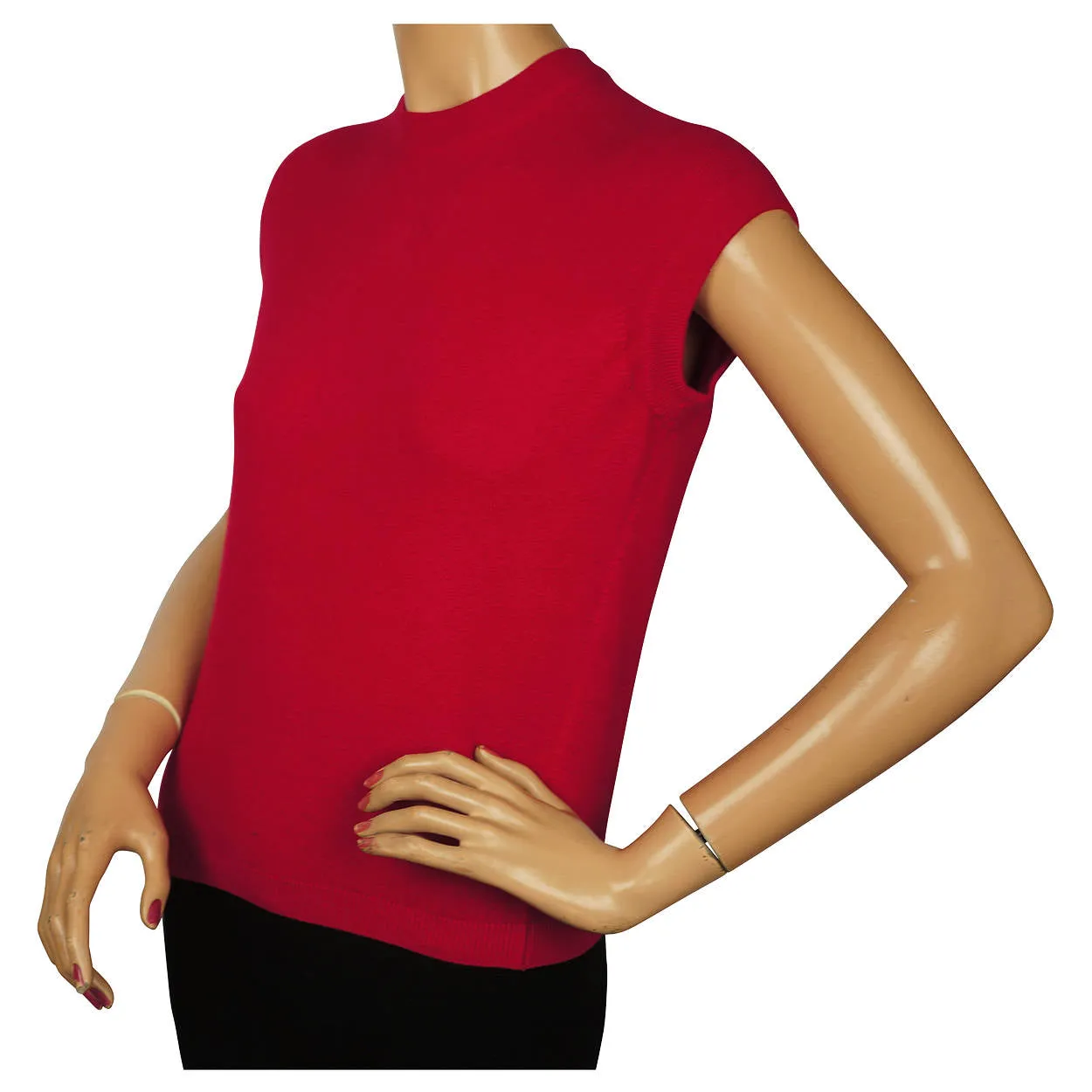 Vintage 1960s Ballantyne Scottish Cashmere Shell Sweater Pullover Cherry Red M