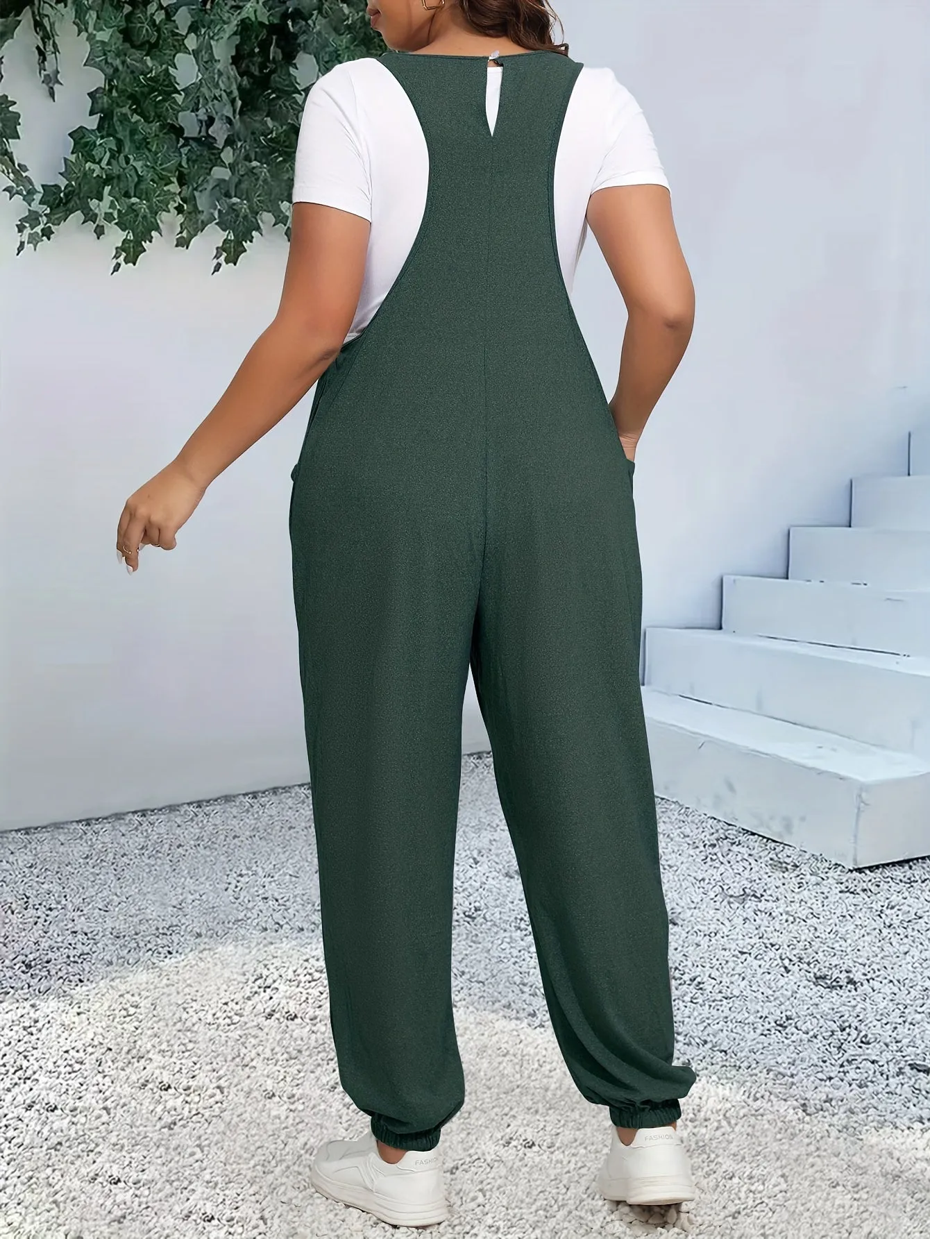 Women's Plus Heathered V Neck Cami Jumpsuit