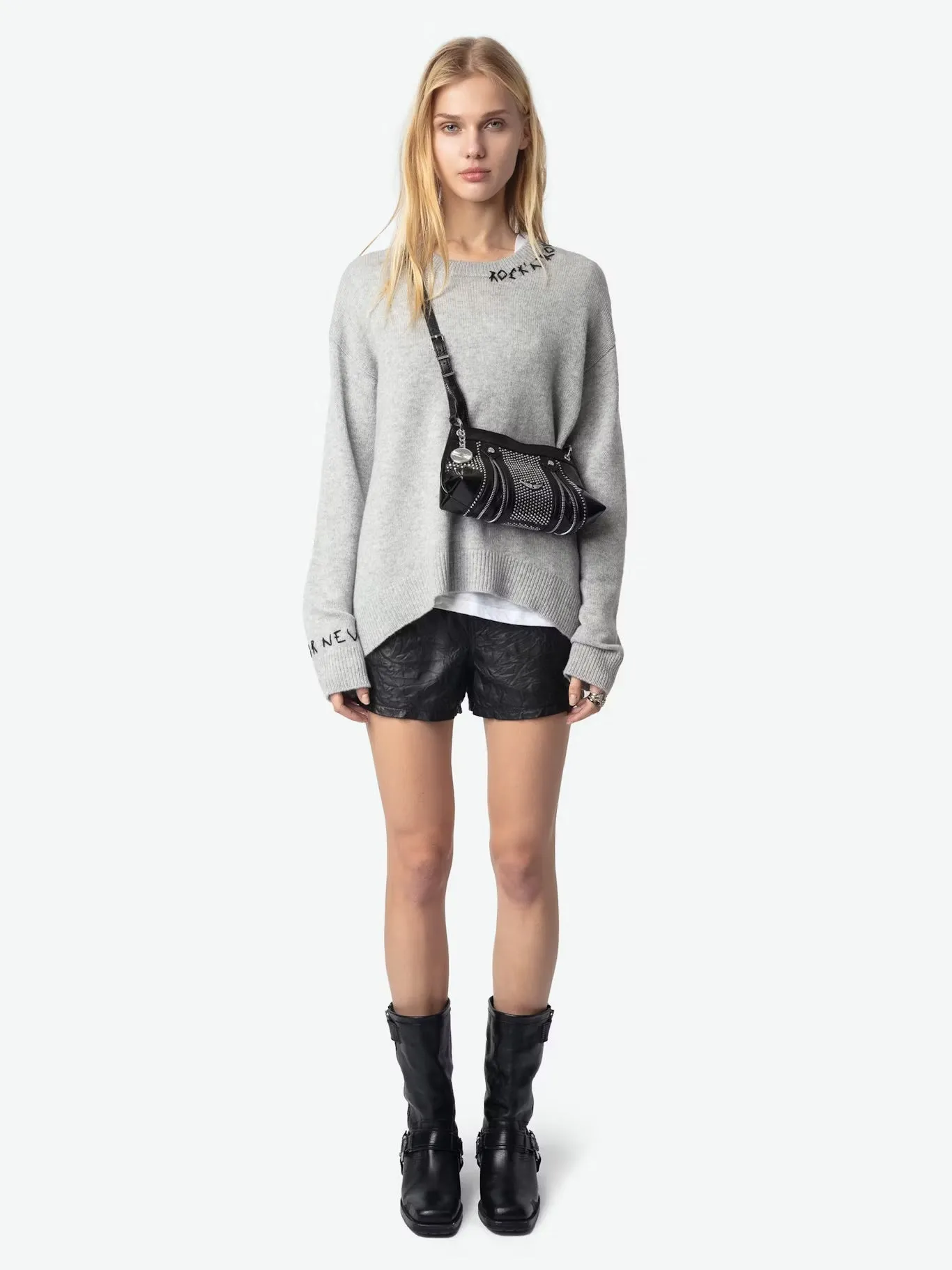 ZADIG & VOLTAIRE MARKUS GRIS CHINE CASHMERE SWEATER